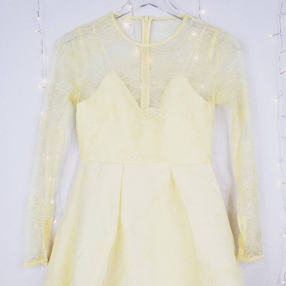 Sandro Paris Jeanette Yellow Floral Lace Fit & Flare Dress 34 XS NEW Pleated - Picture 4 of 13